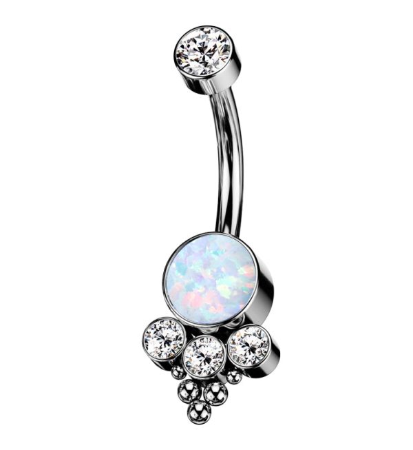 Beaded White Opalite Titanium Internally Threaded Belly Button Ring Fashion