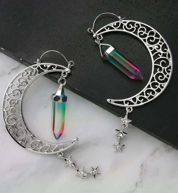 Half Moon Oil Slick Crystal Plug Hoops Online - Image 2