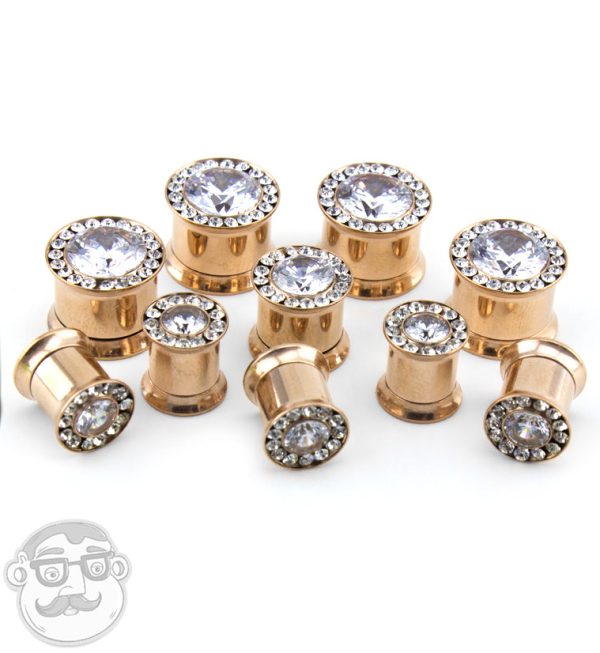 Rose Gold Internally Threaded CZ Plugs For Sale