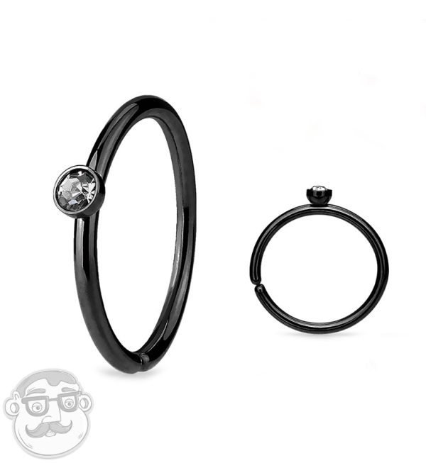 20G Black Stainless Steel Nose Hoop with Micro CZ Gem Fashion