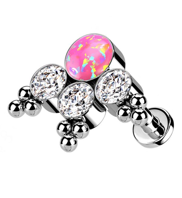 16G Triple Beaded CZ Pink Opal Titanium Labret Post Supply