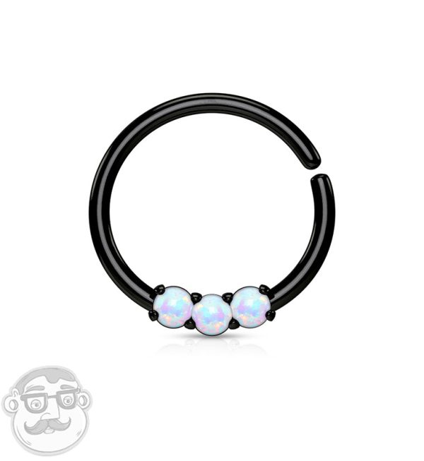 Black PVD Triple Opal Septum Ring Fashion