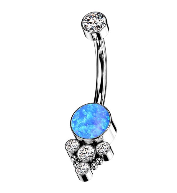 Blue Opalite Drop Bead Clear CZ Titanium Internally Threaded Belly Button Ring Discount