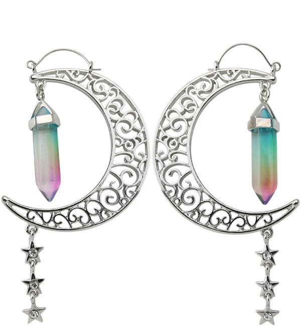 Half Moon Oil Slick Crystal Plug Hoops Online