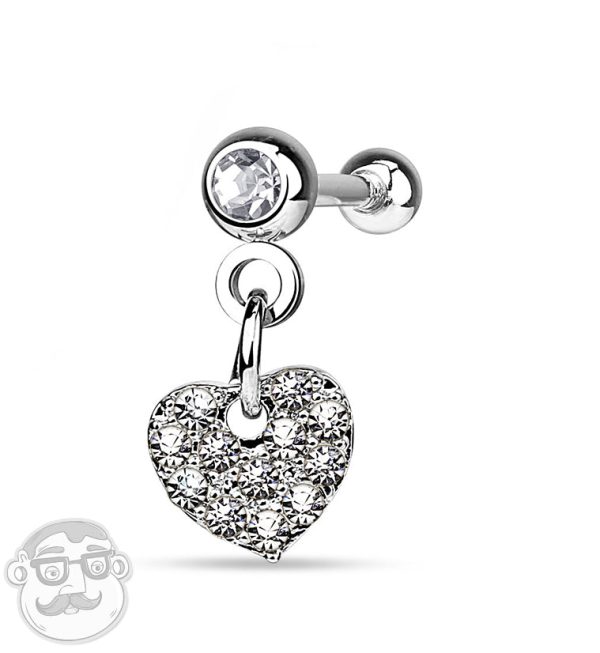 Heart CZ Dangle Steel Tragus - Cartilage Barbell Hot on Sale