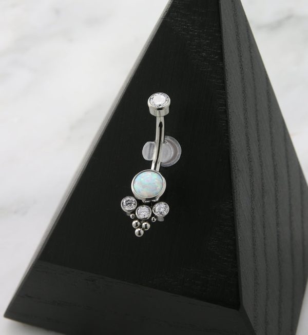Beaded White Opalite Titanium Internally Threaded Belly Button Ring Fashion - Image 2