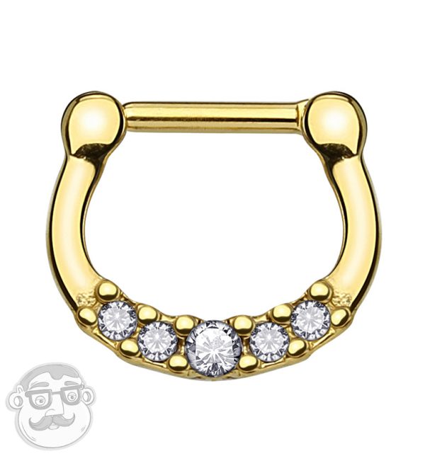 16G PVD Gold CZ Line Stainless Steel Septum Clicker Supply