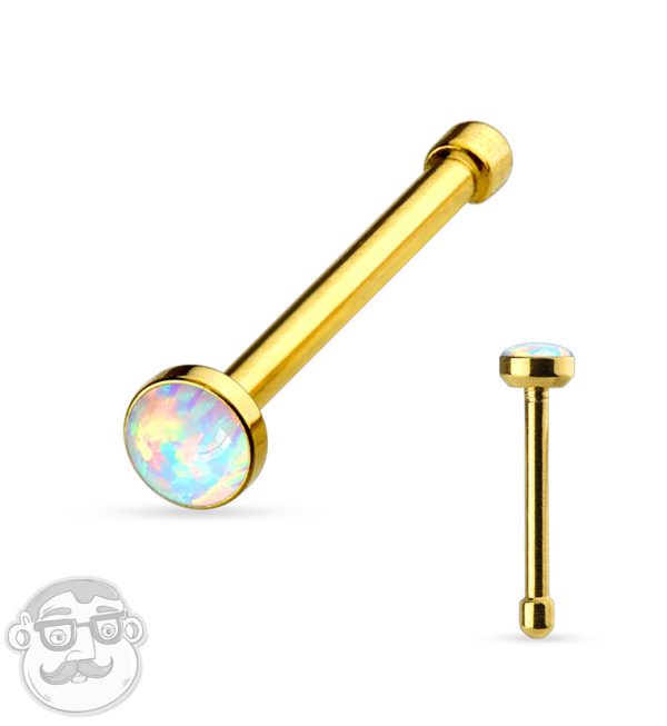 20G PVD Gold White Opal Nosebone Stud Online Sale