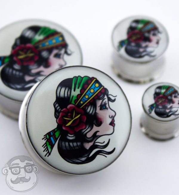 Gypsy Girl Tattoo Steel Plugs Cheap - Image 2
