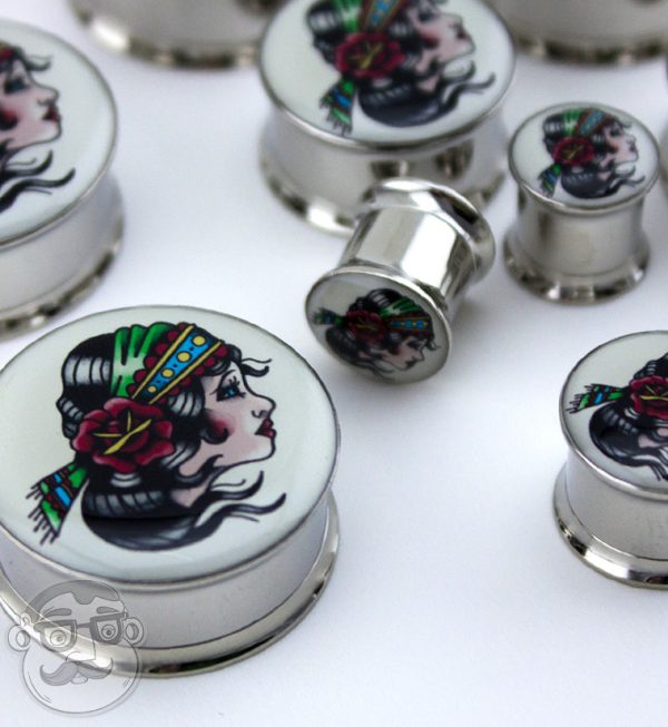 Gypsy Girl Tattoo Steel Plugs Cheap - Image 3