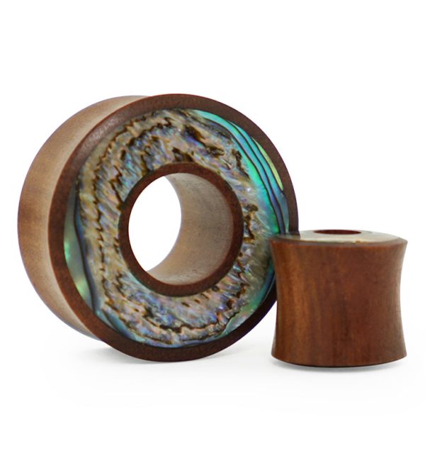 Saba Wood Tunnel Plugs With Abalone Shell Inlay For Cheap