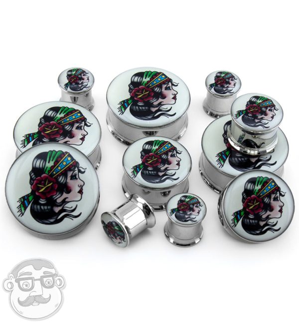 Gypsy Girl Tattoo Steel Plugs Cheap