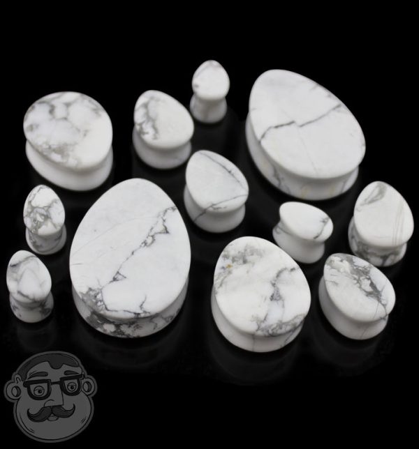 White Howlite Stone Teardrop Plugs Discount - Image 3