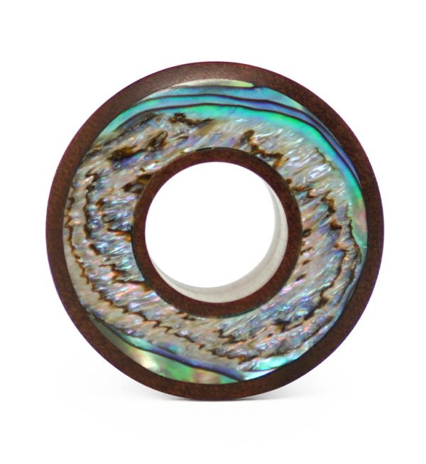 Saba Wood Tunnel Plugs With Abalone Shell Inlay For Cheap - Image 3