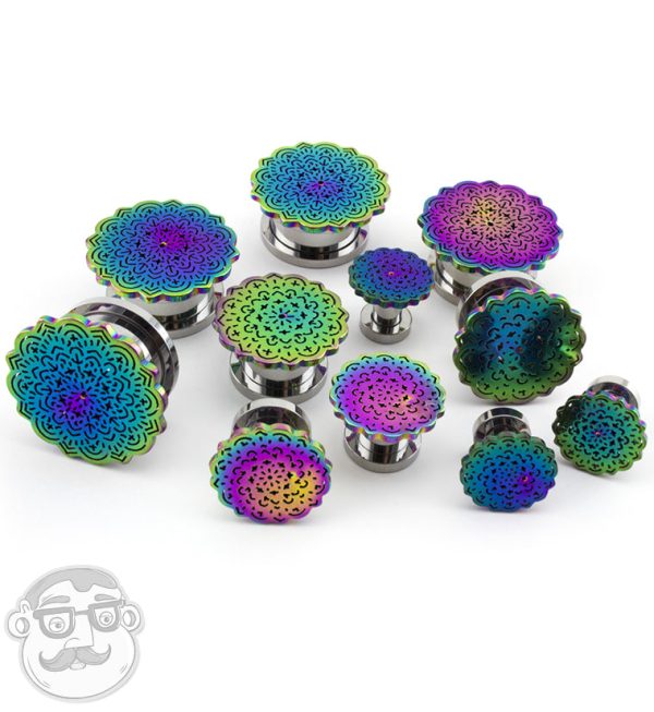 Rainbow Mandala Flower Top Stainless Steel Plugs Online Hot Sale - Image 2