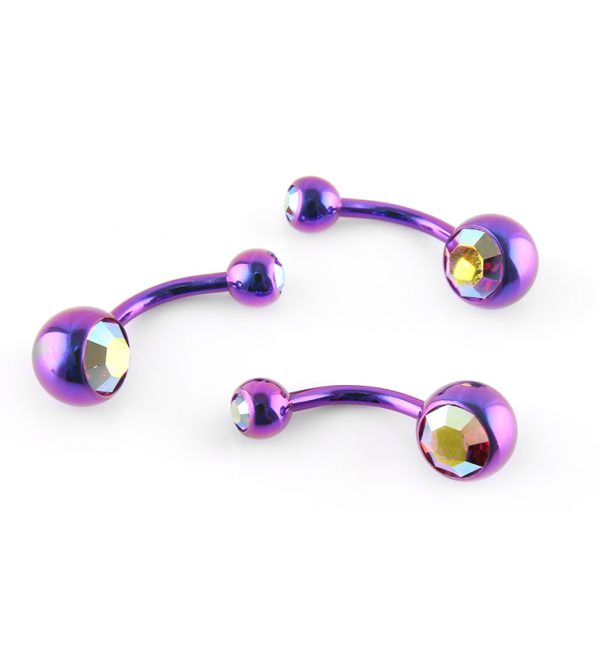 Blurple Titanium Belly Button Ring - Rainbow CZ Gem Online now