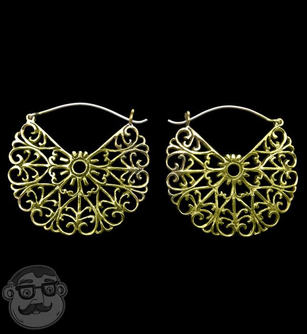 18G Filigree Disk Brass Hoop Earrings Sale