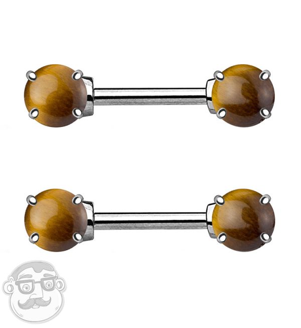 14G Double Tiger Eye Stone Nipple Ring Barbell Online Hot Sale