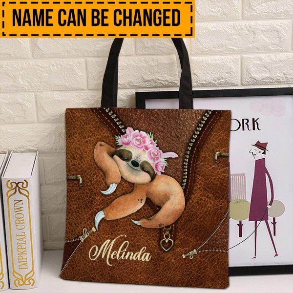 Personalized Sloth All Over Tote Bag, Personalized Gift for Sloth Lovers - TO429PS06 Cheap - Image 2